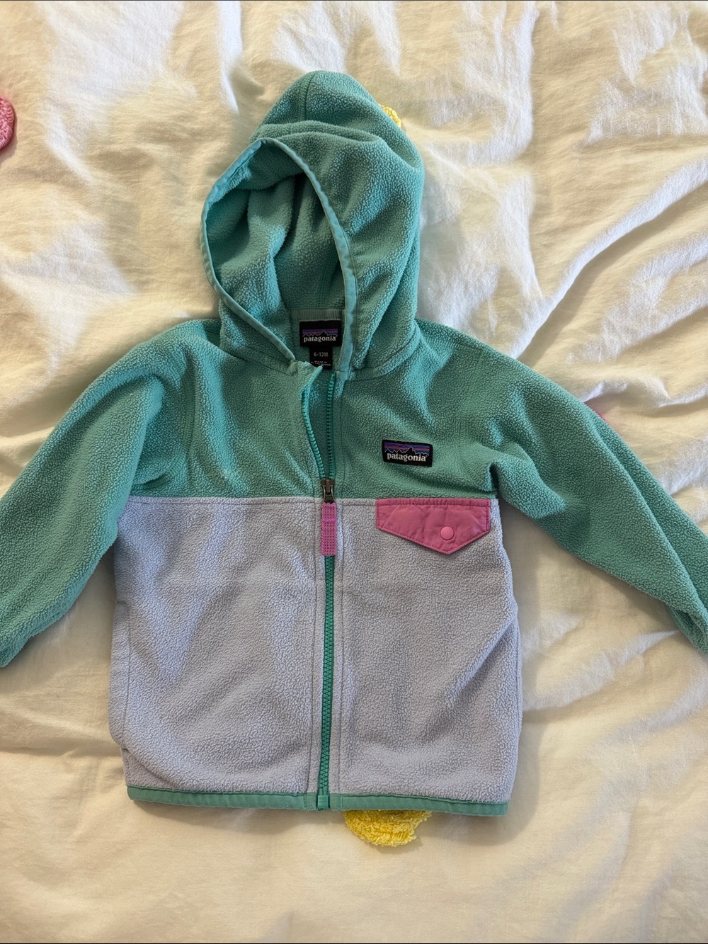 Patagonia Kids Hooded Fleece Jacket Teal, Light Lavender & Pink
